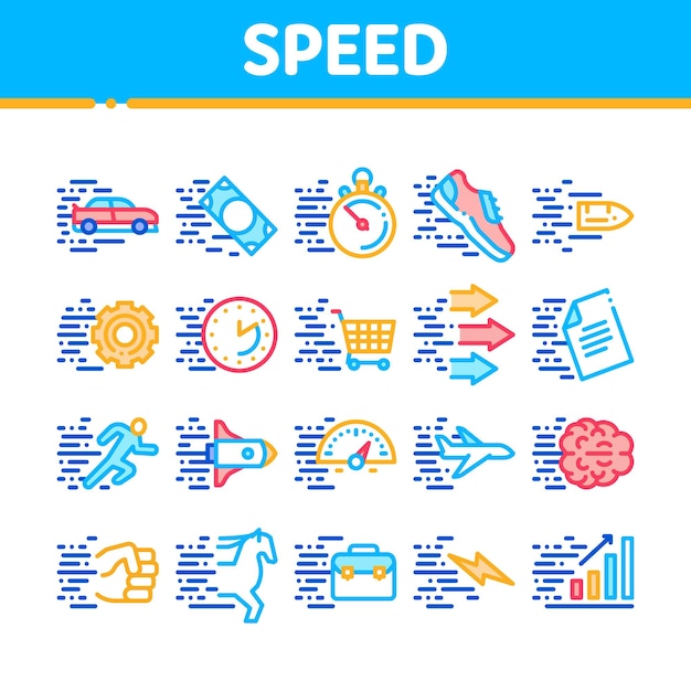 Vector speed fast motion collection icons set vector