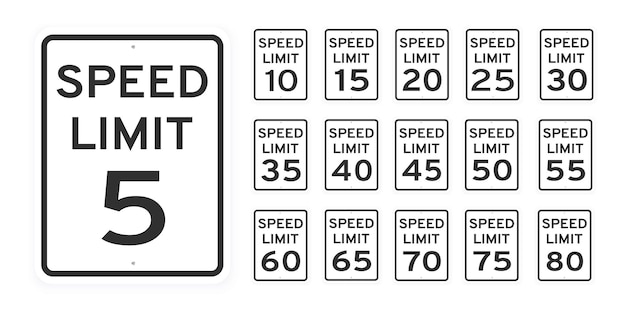 Speed limit road traffic icon signs set flat style design vector illustration isolated on white