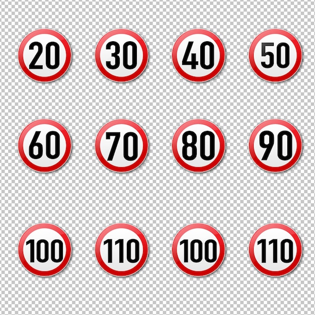 Speed limit sign big collection isolated illustration