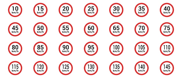 Vector speed limit sign km h icon set vector illustration