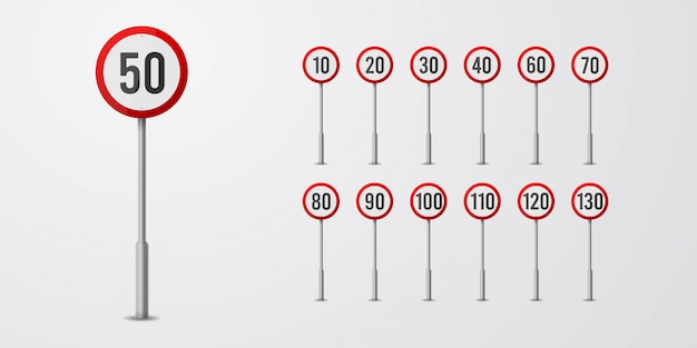 Vector speed limit traffic signs set