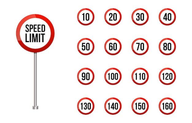 Vector speed limitation road sign set.rounded road speed limit signs set