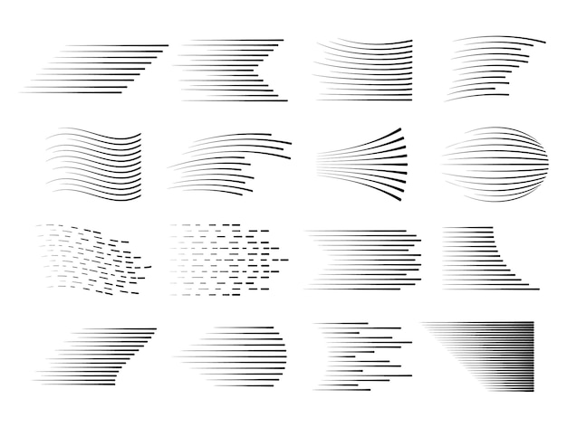 Linee di velocità linee di movimento rapido effetto di azione rapida e strisce sportive dinamiche set di vettori di tracce di corsa rapide