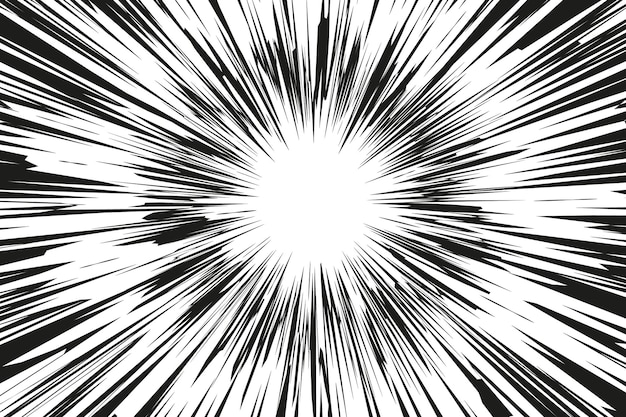 Speed lines in frame for manga comics book Radial motion background Monochrome explosion flash glow