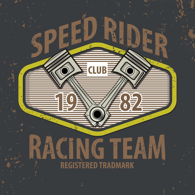 Vector speed rider typographic with pistons for t-shirt.