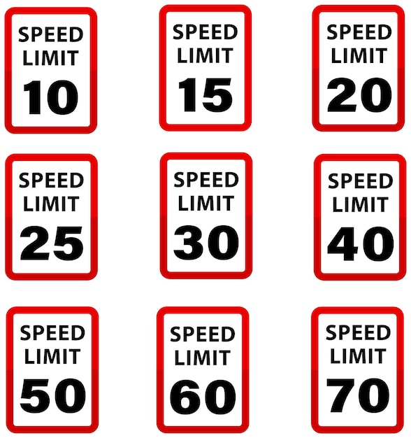 Speed Road Sign or Highway Limit Speed Sign Collection