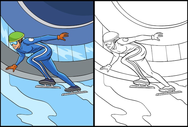 Speed Skating Coloring Page Colored Illustration