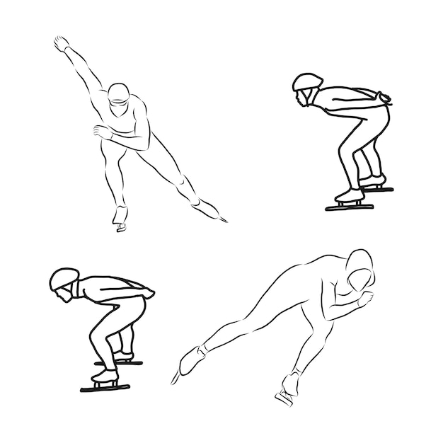 Speed skating, stylized silhouette icon, speed skating, vector sketch illustration