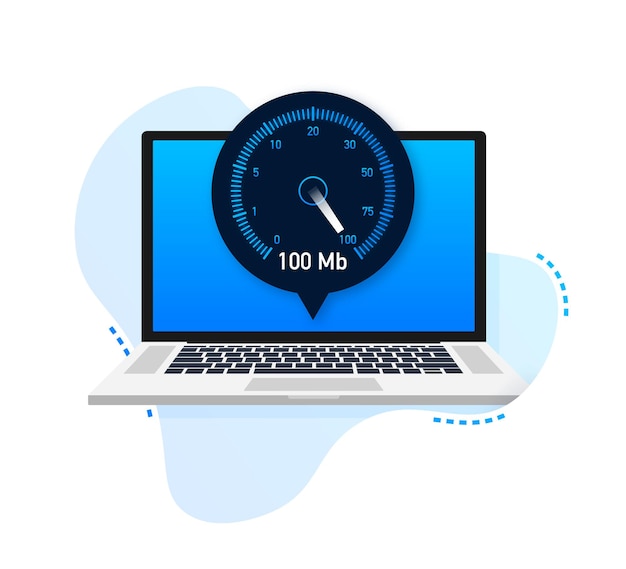 Test di velocità sul laptop tachimetro velocità internet 100 mb tempo di caricamento della velocità del sito web