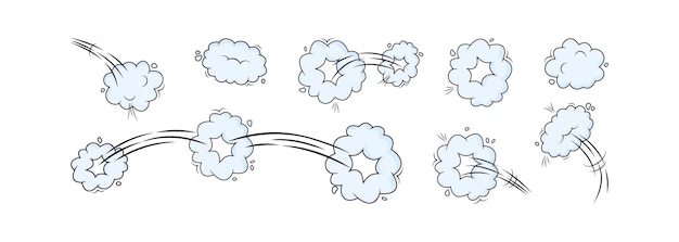 Speed hand drawn fast motion clouds, smoke blast or puff cloud