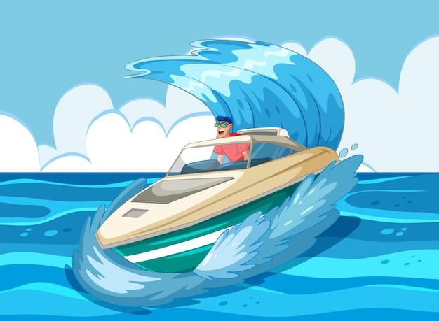 Vector speedboat adventure on turquoise waves