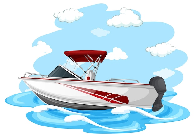 Vector speedboat in cartoon style on white background