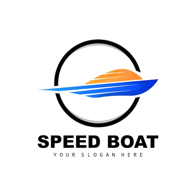 Speedboot Logo Snel Vrachtschip Vector Zeilboot Ontwerp Voor Scheepsbouwbedrijf Waterweg Scheepvaart Marine Voertuigen Transport