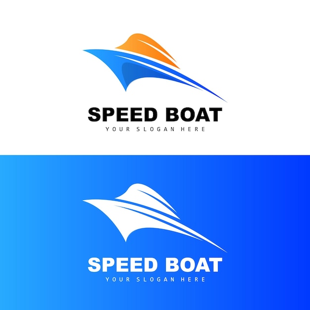 Speedboot Logo Snel Vrachtschip Vector Zeilboot Ontwerp Voor Scheepsbouwbedrijf Waterweg Scheepvaart Marine Voertuigen Transport