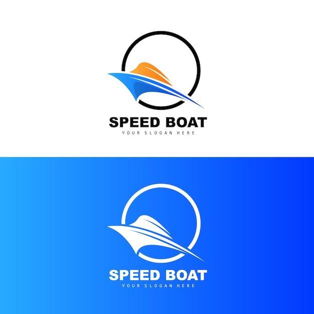 Speedboot Logo Snel Vrachtschip Vector Zeilboot Ontwerp Voor Scheepsbouwbedrijf Waterweg Scheepvaart Marine Voertuigen Transport