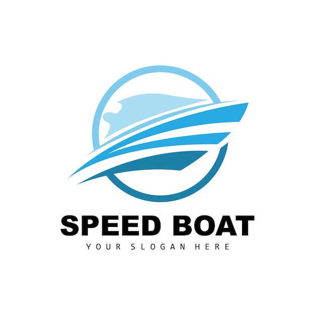 Speedboot Logo Snel Vrachtschip Vector Zeilboot Ontwerp Voor Scheepsbouwbedrijf Waterweg Scheepvaart Marine Voertuigen Transport