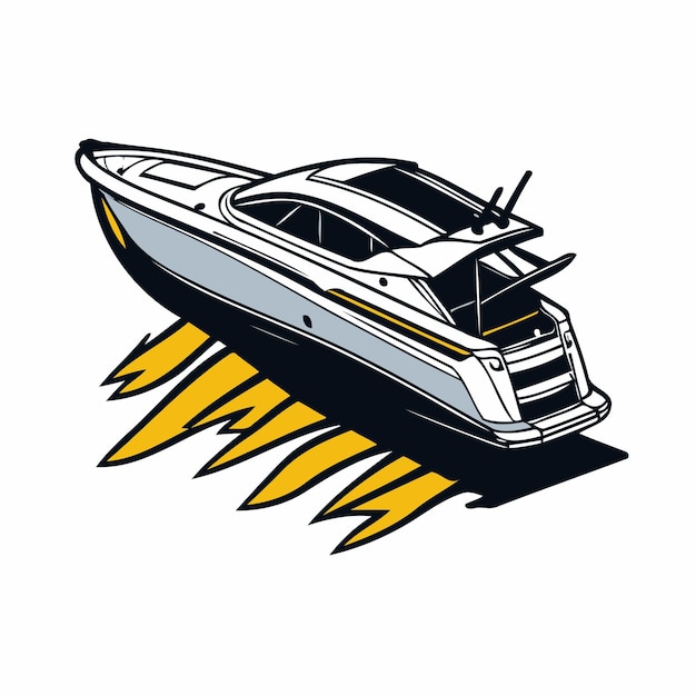 Speeding Motorboat Vector Clipart Set / Outline & Stamp 