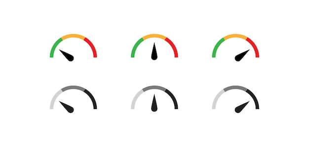 Speedometer color icon set gauge simple symbol level speed concept in vector flat