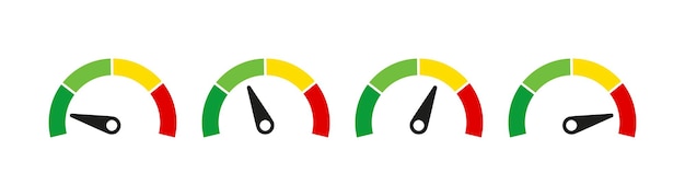 Vettore tachimetro o indicatori di soddisfazione del cliente. illustrazione vettoriale isolato. voto il concetto di soddisfazione. indicatore di merito di credito. eps 10