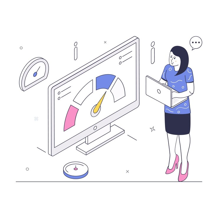 Vector speedometer denoting the concept of speed testing isometric illustration