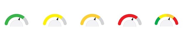 Speedometer icon set. Customer satisfaction indicator level. Risk level gauge. Info-graphic gauge.