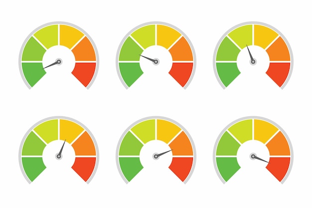 speedometer indicator level for rating of different quality level vector design