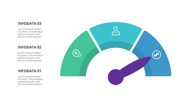 Speedometer infographic with 3 elements template for web business presentations vector illustration