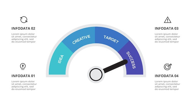 Speedometer infographic with 4 elements template for web business presentations vector illustration