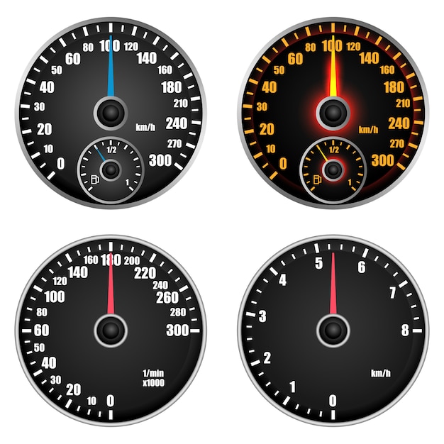 Vector speedometer level indicator mockup set