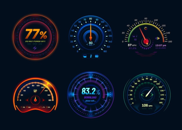 Вектор Спидометр неоновый светодиодный индикатор стрелок и полосовых индикаторов