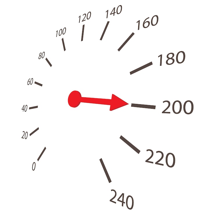 Vector speedometer scale icon in cartoon style isolated on white background