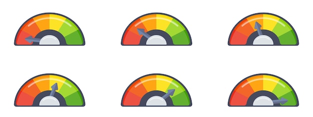 Vector speedometer scale with an arrow in different positions barometers symbol