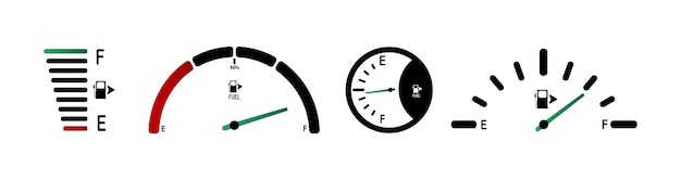 Speedtest set icon Car pannel oil speed Circle with arrow and scale Minimum average and maximum speed Fuel level in the tank Vector line icon on white background