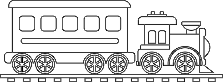 Vector speelgoedstoomtrein met het overzichtspictogram van de personenauto in vlakke stijl vectorillustratie
