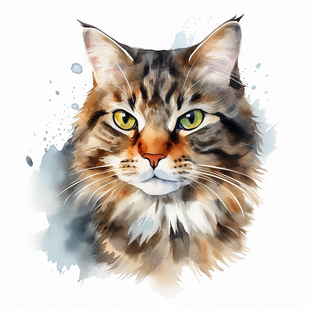 Speelse aquarel kattenpose met witte achtergrond