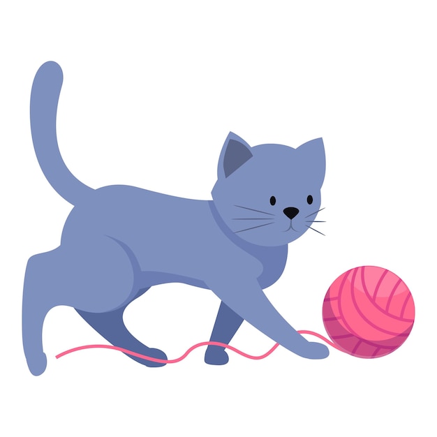 Speelse blauwe kat die met garenbal speelt illustratie van een huisdier dat plezier heeft