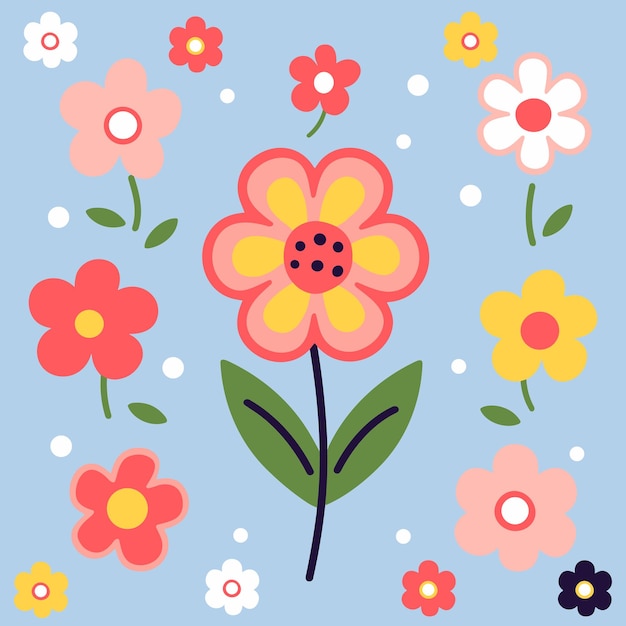 Speelse bloemencomposities Leuke tekenfilms in een naadloze patroonstijl