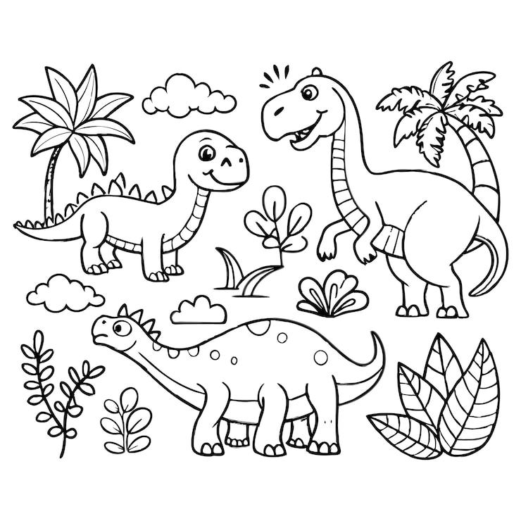 Vector speelse cartoon dinosaurs kleurboek pagina