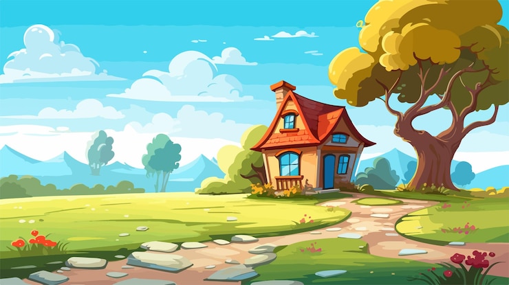 Vector speelse cartoon house vector met copyspace achtergrond