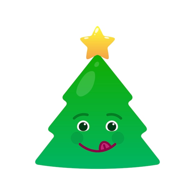 Speelse kerstboom geïsoleerde emoticon Frisky groene dennenboom met decoratie emoji Vrolijk kerstfeest en gelukkig nieuwjaar vector element Coltish gezicht met gezichtsuitdrukking Wintervakanties symbool