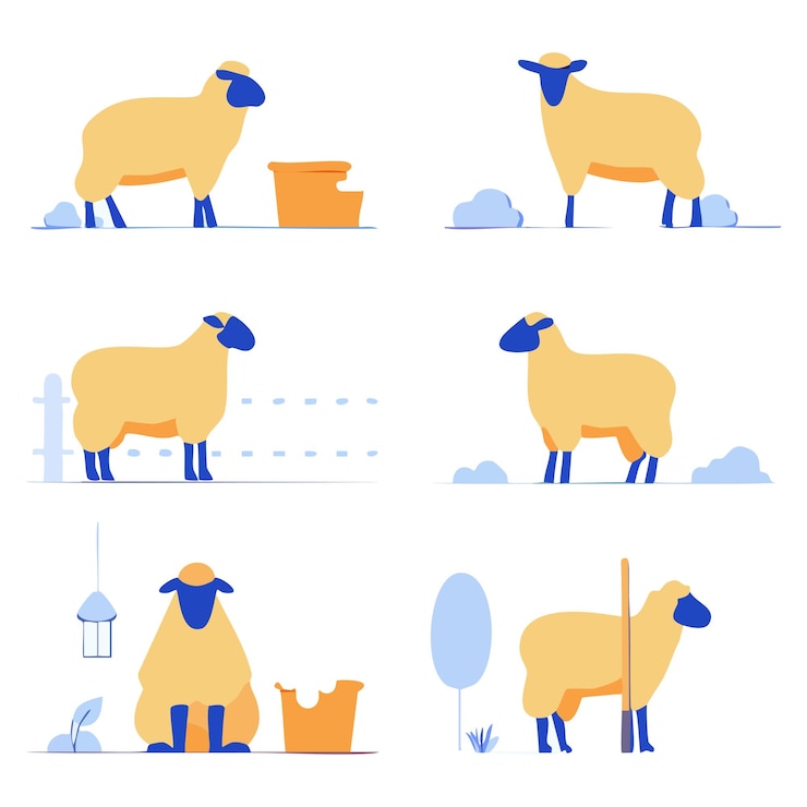 Vector speelse tekenfilmillustraties van schapen