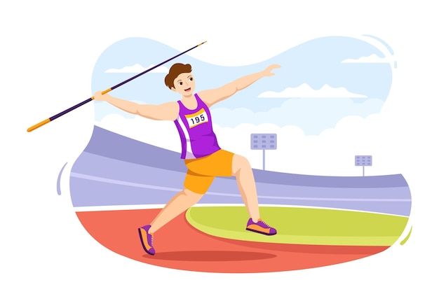 Speerwerpen Atleet Illustratie met behulp van een lang lansvormig hulpmiddel om in sport te gooien