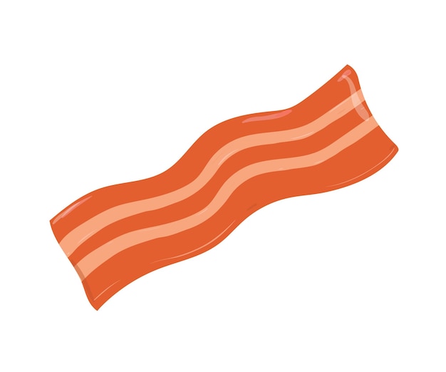 Spek plakje. Strip van gekookt krokant varkensvlees met streperig reuzel. Gesneden stuk gerookte vlezige vette vette snack. Continentaal voedsel icoon. Gekleurde platte vectorillustratie geïsoleerd op een witte achtergrond