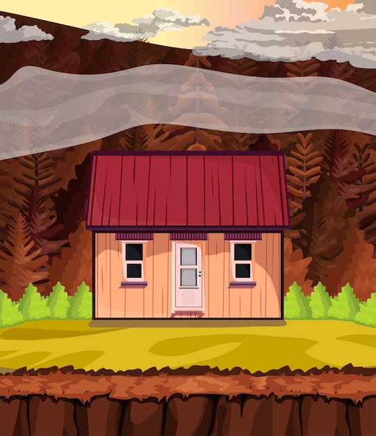 spel achtergrond cartoon vector, huis in het bos