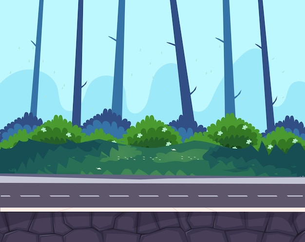 Vector spel achtergrond cartoon vector, weg in het midden van het bos