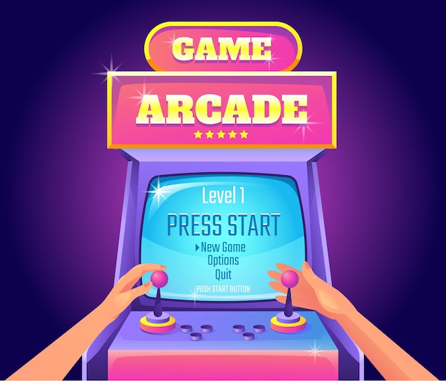 Spel arcade retro machine video scherm interface concept grafisch ontwerp element illustratie