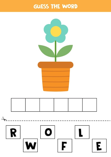 Spel het woord vectorillustratie van bloem in pot spellingspel voor kinderen
