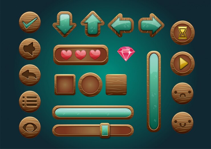 Vector spel houten ui-pictogrammen