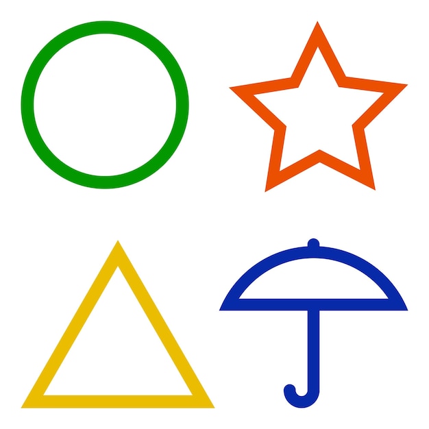 Spel inktvis groene cirkel rode driehoek gele ster blauwe paraplu symbool stock illustratie