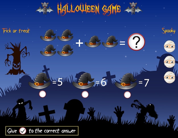 Spel tel de heksenhoed in het thema van halloween